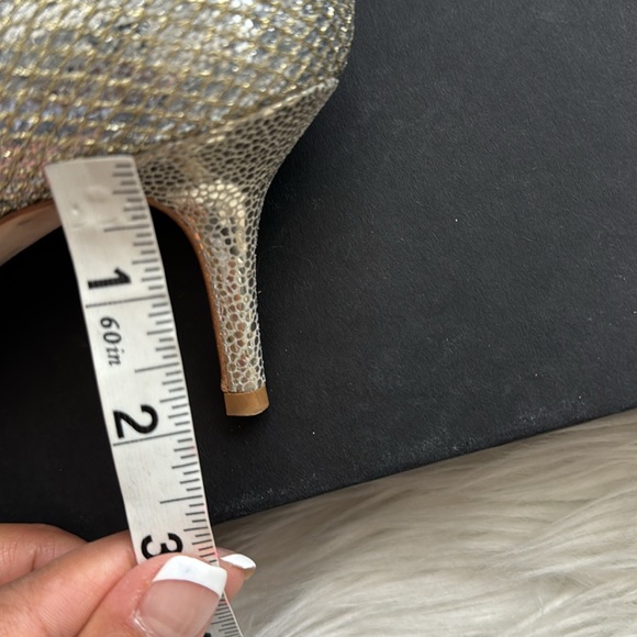 Jimmy Choo Gold Glitter Leather “Isabel” Peep Toe Heels Size 38 1/2 - Picture 13 of 13